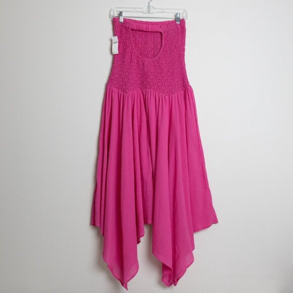 ✨ Anthropologie Strapless Smocked Cover Up Gauze Dress Hot Pink XS/ S - Picture 5 of 14
